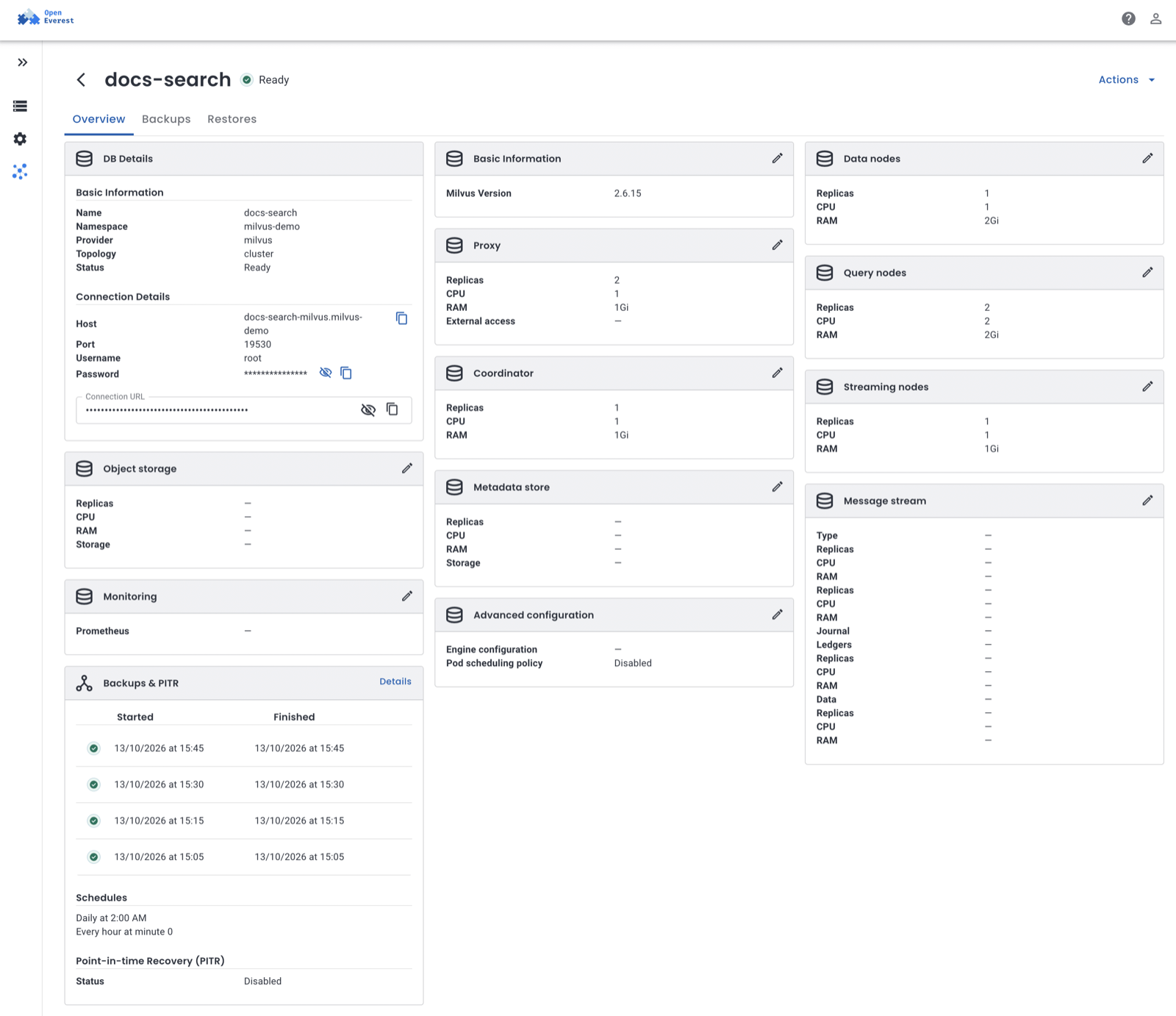 OpenEverest: Milvus cluster overview